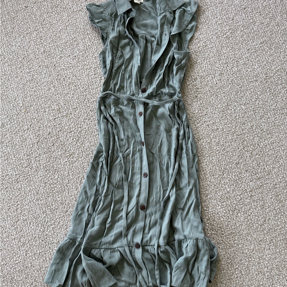 Monteau Sage Green Button-Down Midi Dress